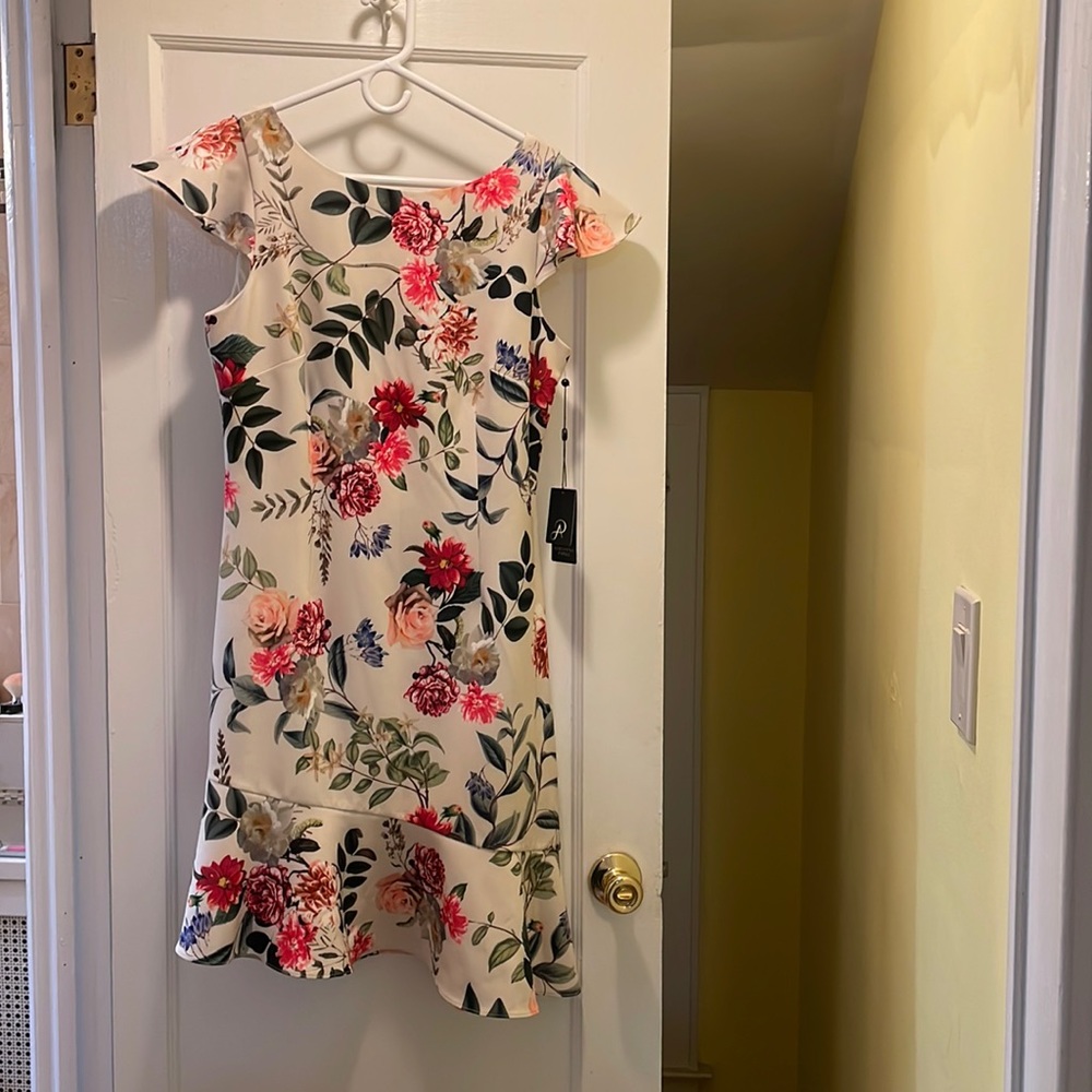 NWT Adrianna Papell Parisian Garden Flounce Dress in Ivory Multi Floral Size 8